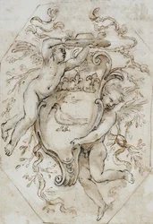 Two Putti Supporting a Cardinal