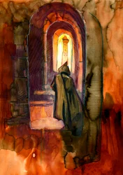 A monk in a haunted castle