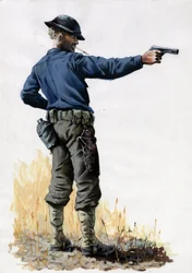 First World War 1914-1918: American army infantryman with a pistol in 1917 on the Western Front