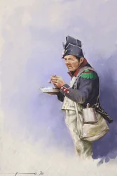 Light Infantry Soldier During Meal in a Campaign of Napoleon I