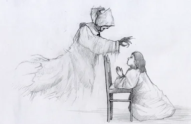 Ghost of an Elderly Nun with Crooked Hands Appears to a Little Girl Praying