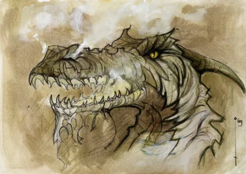 Illustration of a fantastic and legendary animal: dragon head rejecting smoke through the muzzle