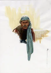 Portrait of a pirate or sailor sitting in the daylight