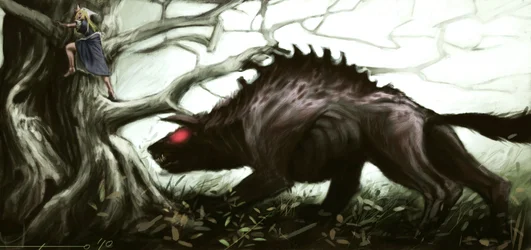 Legendary Beast of Gevaudan Attacking a Girl (Illustration)