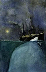 View of the transatlantic liner Titanic at the time of the sinking on 14 and 15 April 1912, caused by the collision with an iceberg