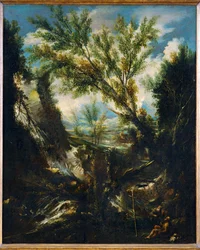 Stormy Landscape with the Prophet Elijah and Saint Jerome, Church Father