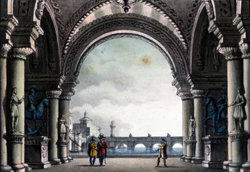 Scenography of Sanquirico for the opera “Bianca e Fernando” by Vincenzo Bellini