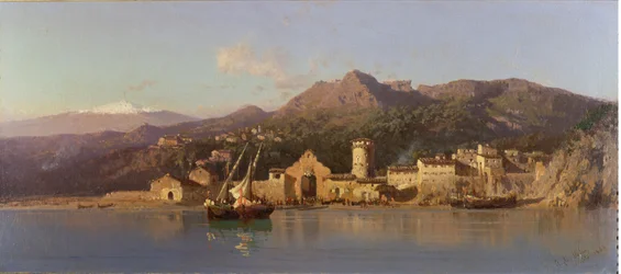 View of Taormina, Sicily, with Mount Etna in the background, 1868