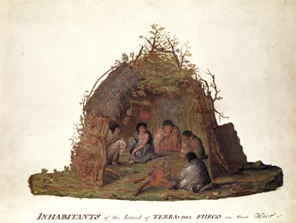 Inhabitants of the Island of Terra del Fuego in Their Hut