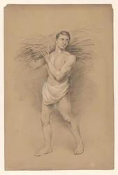 Standing Man with Bundle of Branches on Shoulder