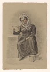 Seated Woman with Foot on a Stove, Reading a Letter