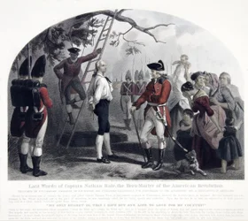 Last Words of Captain Nathan Hale, pub. 1858 (hand coloured engraving)