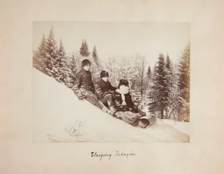 Three Tobogganers on a Snowy Hill