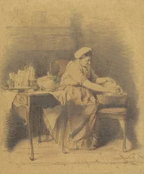 Seated Woman Washing Dishes