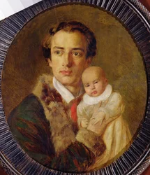 Portrait of Alexander Herzen with his son, 1840