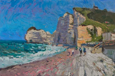 Sunny Etretat Beach Cliffs