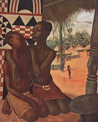 Titi and Naranghe, daughters of Chief Eki Bondo (Upper Ouelle) (One from a Mangbetou mother, the other from a Matchaga mother), from Dessins et Peintures d