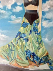 Woman in Flowing Iris Skirt