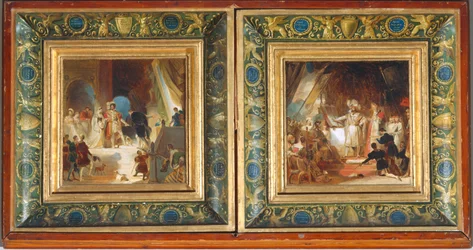 Francis I and his court receive works from Italy by Primaticcio - Francis I knighted by Bayard