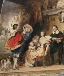Young Man admiring a Portrait of a Lady and her Little Daughter