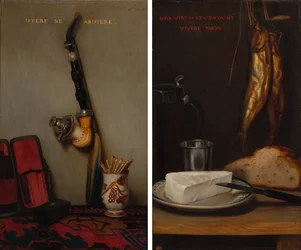 Still Life with Pipe and Matches and Still Life with Herring, Bread, and Cheese