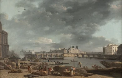 The tip of the Île de la Cité, view from the port Saint-Nicolas, ca. 1780