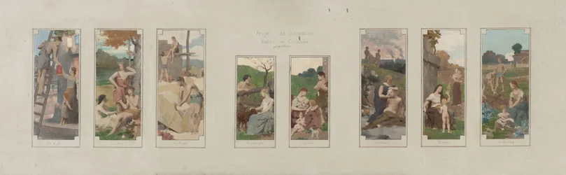Sketch for Courbevoie Town Hall: Festival Day. Resting. The Work. The Young Girl. The Mother. Devotion. The Grandmother. Education
