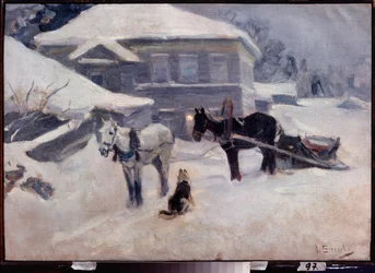 A Country Hotel. Painting by Alexei Stepanovich Stepanov, Russian Art, Late 19th-Early 20th Century, Landscape - M Tuganov Art Museum of the North Ossetian, Vladikavkaz (Russia)