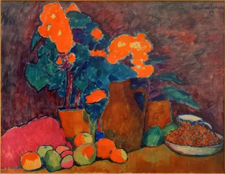 Still Life with Flowers, Fruit, and Bottle