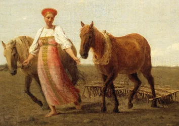 In the ploughed field. Spring