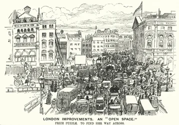 Punch cartoon: London Improvements. An "Open Space"- traffic congestion in Victorian London (engraving)