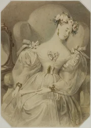 Woman in Evening Dress Asleep in Armchair