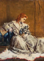 Daydream, Young Red-Headed Girl with Blue Ottoman