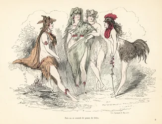 Woman wearing costumes of animal skins, heads and feathers