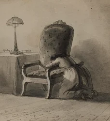 Girl Kneeling Over the Arm of a Chair