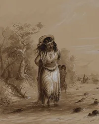 Indian Girl with Papoose Crossing a Stream
