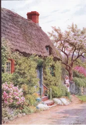 The Cottage Door, Elmley Castle, Worcester, from The Cottages and the Village Life of Rural England published by Dent & Sons Limited