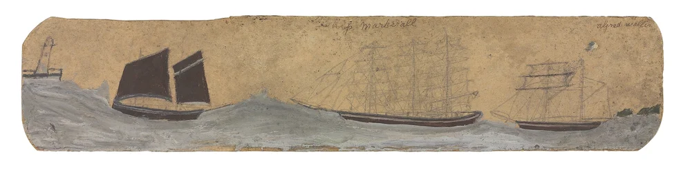 Lugger and Two Small Sailing Ships Approaching Port, c.1855-1942