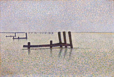 View of the Channel at Nieuport (Nieuwpoort) in Belgium - Painting by Alfred William (Willy) Finch (c.1889)