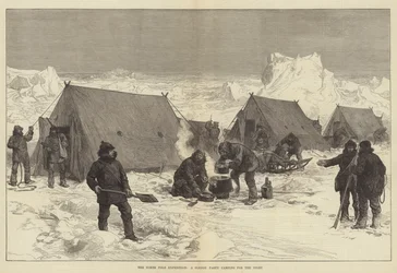 The North Pole Expedition, a Sledge Party camping for the Night