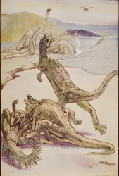 A Mesozoic Scene showing Deinotheria, illustration from 