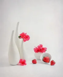 Fresh Strawberries Pink Flowers