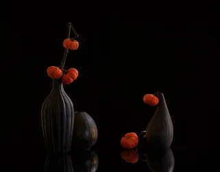 Orange Pumpkins, Dark Vases
