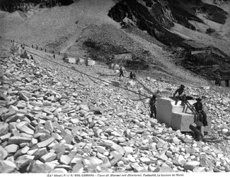A Stage in the working of marble in the quarries near Carrara