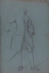 Man Standing Holding a Staff in His Left Hand, Full Length