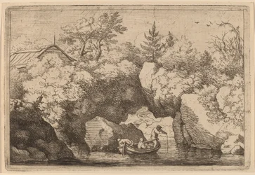 Skiff under a Cleft Rock