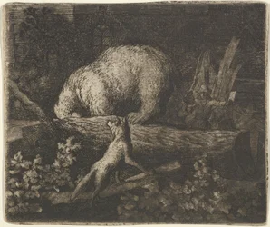 The Bear with His Snout and Forepaws Caught in the Trunk of a Tree