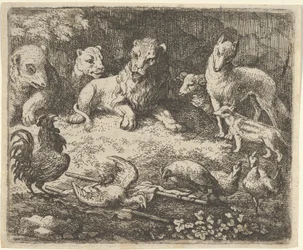The Rooster Accuses Renard of the Murder of One of His Chickens, mid-17th century.