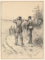 Officers and General Watching a Naval Battle (Battle of the Monitor and the Merrimac)