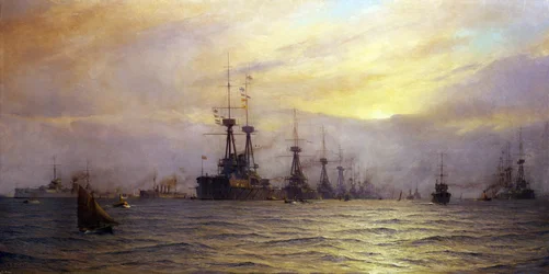 The arrival of the fleet for the review of the coronation of King George V of the United Kingdom (United Kingdom) (1865-1936), in 1911
